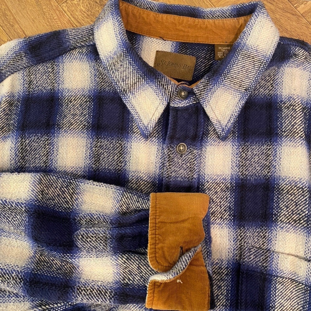 Vintage St Johns Bay Brawny Flannel Men's 2XLT Corduroy Cuff Heavyweight Brushed